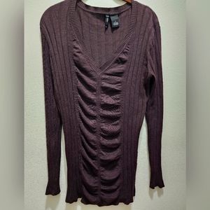 New DIRECTIONS BROWN ROUCHED FRONT BELTED LONG SLEEVE SWEATER